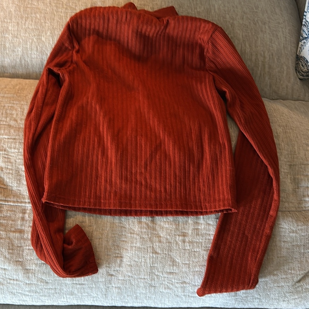 Rust Ribbed Long Sleeve Top - Picture 2 of 3